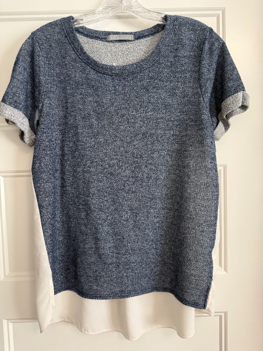 Olivia Moon Mixed Media Short Sleeved Blouse